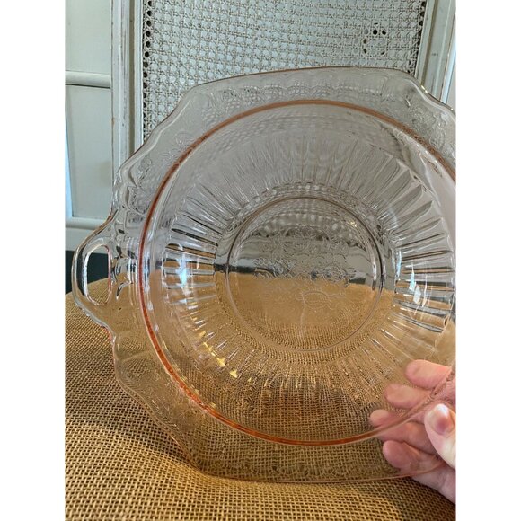 Hocking Glass Co Mayfair Pink Depression Glass Serving Bowl w/ handles, 11" - Picture 4 of 6